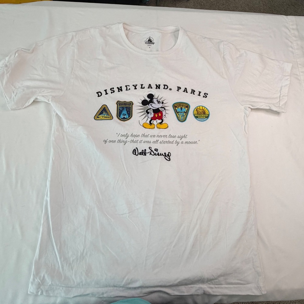 Disneyland Paris Mickey Mouse Walt Disney Quote Graphic T-Shirt White Large